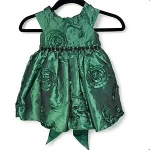 Jenny & Me Toddler Girls Green Floral Embroidery  Holiday Dress size 18 months